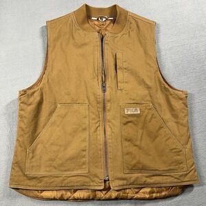 FILA Vest Mens XL Brown Canvas Workwear Quilted Insulated Full Zip Utility Vest